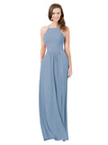 Dusty Blue A-Line Halter Sleeveless Long Bridesmaid Dress Cindy