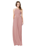 Dusty Pink A-Line Halter Sleeveless Long Bridesmaid Dress Cindy