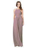 Dusty Rose A-Line Halter Sleeveless Long Bridesmaid Dress Cindy