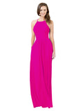 Fuchsia A-Line Halter Sleeveless Long Bridesmaid Dress Cindy