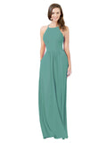 Icelandic Silver A-Line Halter Sleeveless Long Bridesmaid Dress Cindy