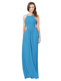 Peacock Blue A-Line Halter Sleeveless Long Bridesmaid Dress Cindy