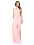 Pink A-Line Halter Sleeveless Long Bridesmaid Dress Cindy