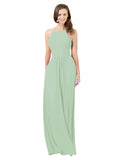 Sage A-Line Halter Sleeveless Long Bridesmaid Dress Cindy