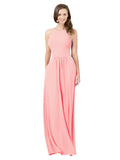 Salmon A-Line Halter Sleeveless Long Bridesmaid Dress Cindy