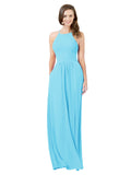 Sky Blue A-Line Halter Sleeveless Long Bridesmaid Dress Cindy