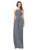 Slate Grey A-Line Halter Sleeveless Long Bridesmaid Dress Cindy