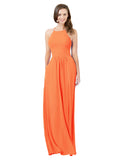 Tangerine Tango A-Line Halter Sleeveless Long Bridesmaid Dress Cindy