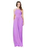 Violet A-Line Halter Sleeveless Long Bridesmaid Dress Cindy