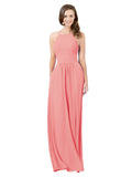 Watermelon A-Line Halter Sleeveless Long Bridesmaid Dress Cindy