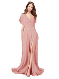 RightBrides Marisol Bliss A-Line V-Neck Cap Sleeves Long Bridesmaid Dress