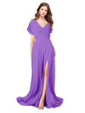 RightBrides Marisol Tahiti A-Line V-Neck Cap Sleeves Long Bridesmaid Dress