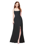 RightBrides Louis Black Sheath Square Spaghetti Straps Sleeveless Long Bridesmaid Dress