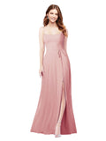 RightBrides Louis Bliss Sheath Square Spaghetti Straps Sleeveless Long Bridesmaid Dress