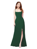 RightBrides Louis Dark Green Sheath Square Spaghetti Straps Sleeveless Long Bridesmaid Dress