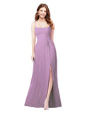 RightBrides Louis Dark Lavender Sheath Square Spaghetti Straps Sleeveless Long Bridesmaid Dress