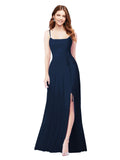 RightBrides Louis Dark Navy Sheath Square Spaghetti Straps Sleeveless Long Bridesmaid Dress