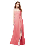 RightBrides Louis Desert Rose Sheath Square Spaghetti Straps Sleeveless Long Bridesmaid Dress