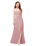 RightBrides Louis Dusty Pink Sheath Square Spaghetti Straps Sleeveless Long Bridesmaid Dress