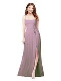 RightBrides Louis Dusty Rose Sheath Square Spaghetti Straps Sleeveless Long Bridesmaid Dress