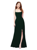 RightBrides Louis Ever Green Sheath Square Spaghetti Straps Sleeveless Long Bridesmaid Dress