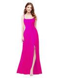 RightBrides Louis Fuchsia Sheath Square Spaghetti Straps Sleeveless Long Bridesmaid Dress