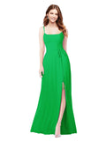 RightBrides Louis Green Sheath Square Spaghetti Straps Sleeveless Long Bridesmaid Dress