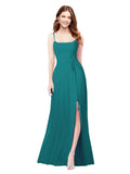 RightBrides Louis Hunter Sheath Square Spaghetti Straps Sleeveless Long Bridesmaid Dress