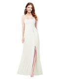 RightBrides Louis Ivory Sheath Square Spaghetti Straps Sleeveless Long Bridesmaid Dress