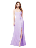 RightBrides Louis Lilac Sheath Square Spaghetti Straps Sleeveless Long Bridesmaid Dress