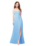 RightBrides Louis Periwinkle Sheath Square Spaghetti Straps Sleeveless Long Bridesmaid Dress