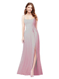 RightBrides Louis Primrose Sheath Square Spaghetti Straps Sleeveless Long Bridesmaid Dress