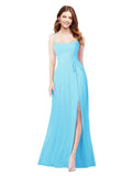 RightBrides Louis Sky Blue Sheath Square Spaghetti Straps Sleeveless Long Bridesmaid Dress