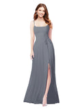 RightBrides Louis Slate Grey Sheath Square Spaghetti Straps Sleeveless Long Bridesmaid Dress