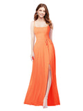 RightBrides Louis Tangerine Tango Sheath Square Spaghetti Straps Sleeveless Long Bridesmaid Dress