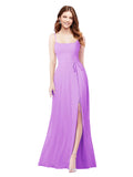 RightBrides Louis Violet Sheath Square Spaghetti Straps Sleeveless Long Bridesmaid Dress