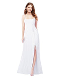 RightBrides Louis White Sheath Square Spaghetti Straps Sleeveless Long Bridesmaid Dress