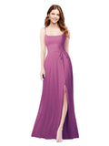 RightBrides Louis Wild Berry Sheath Square Spaghetti Straps Sleeveless Long Bridesmaid Dress