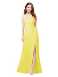 RightBrides Louis Yellow Sheath Square Spaghetti Straps Sleeveless Long Bridesmaid Dress