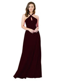 Burgundy Gold A-Line Halter Sleeveless Long Bridesmaid Dress Chandler