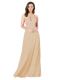 Champagne A-Line Halter Sleeveless Long Bridesmaid Dress Chandler