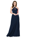 Dark Navy A-Line Halter Sleeveless Long Bridesmaid Dress Chandler