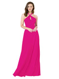 Fuchsia A-Line Halter Sleeveless Long Bridesmaid Dress Chandler