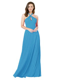 Peacock Blue A-Line Halter Sleeveless Long Bridesmaid Dress Chandler