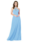 Periwinkle A-Line Halter Sleeveless Long Bridesmaid Dress Chandler