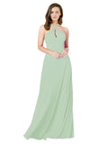 Sage A-Line Halter Sleeveless Long Bridesmaid Dress Chandler