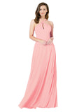 Salmon A-Line Halter Sleeveless Long Bridesmaid Dress Chandler