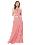 Watermelon A-Line Halter Sleeveless Long Bridesmaid Dress Chandler