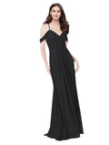 RightBrides Ursula Black A-Line Sweetheart V-Neck Sleeveless Long Bridesmaid Dress