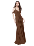 RightBrides Ursula Brown A-Line Sweetheart V-Neck Sleeveless Long Bridesmaid Dress